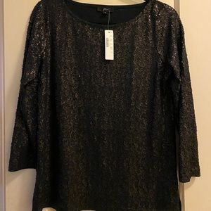 NWT JCrew long sleeve sequin top black sparkle S